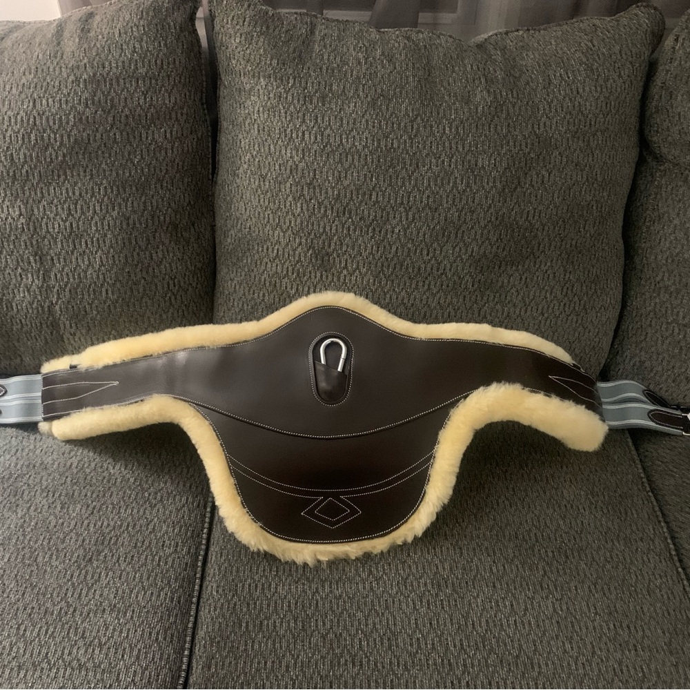 Brown Leather Pet Harness with Cream Sheepskin Trim - Picture 2 of 15